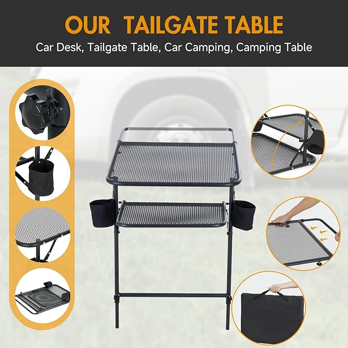 CDEN Tailgate Table Car Desk Tailgate Table Car Camping Camping Tables Vehicle Tables Adjustable Height Lightweight