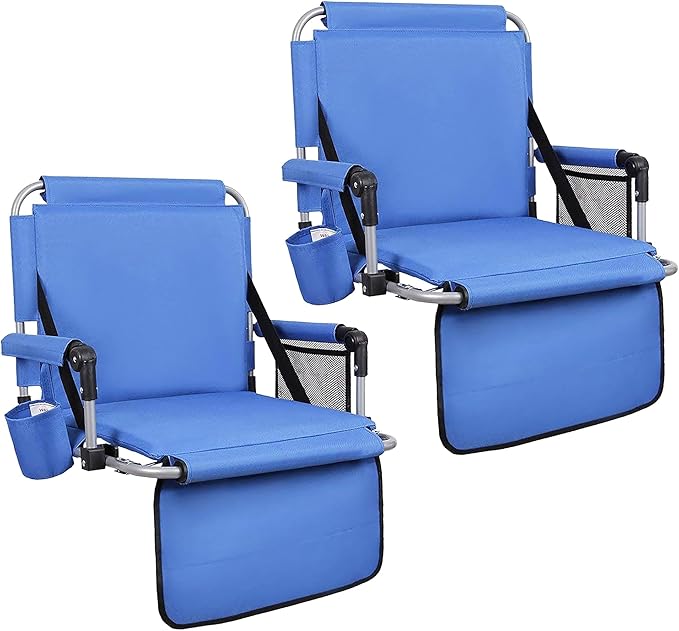 ALPHA CAMP Stadium Seat Padded Chair for Bleachers with Back&amp Arm Rest Blue2PC