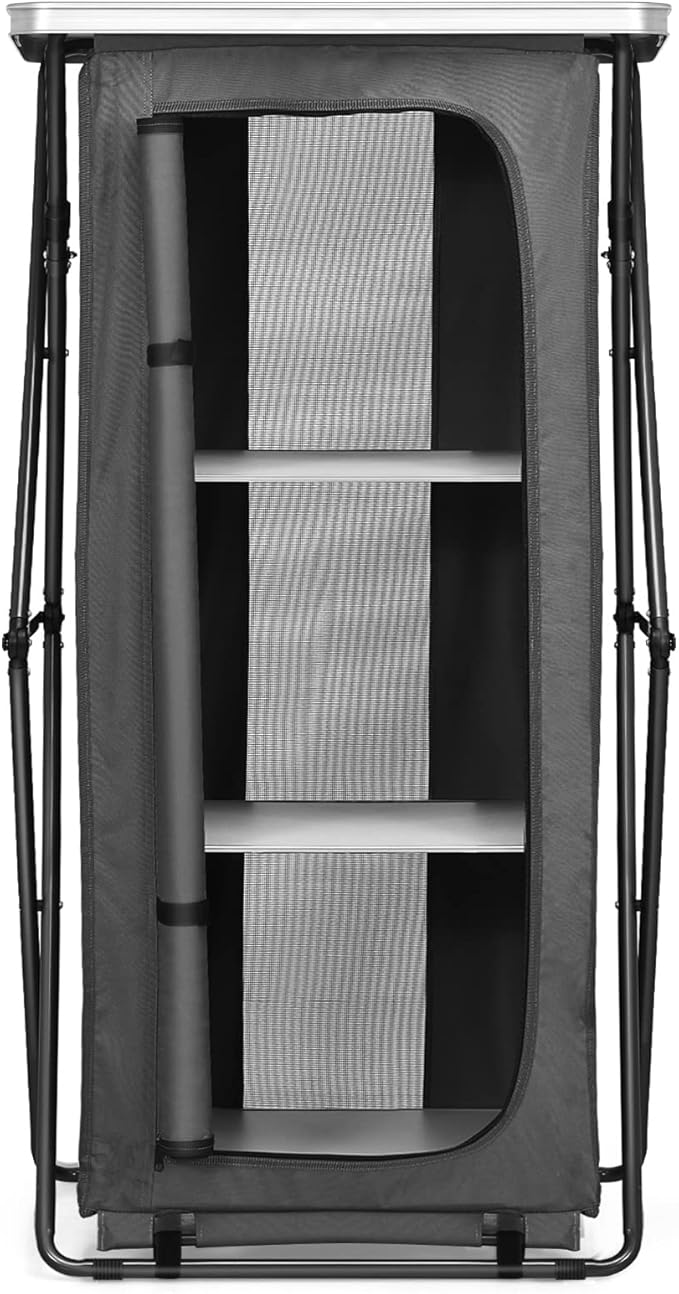 Giantex Folding Camping Storage Cabinet with 3 Shelves and Carry Bag Portable Outdoor Organizer Kitchen Table Quick Set-up for BBQ Picnic Backyard Compact Pop-Up Cupboard 47''H