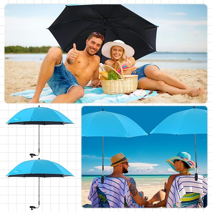 Hosuly 4 Pcs 46 Chair Umbrella with Universal Adjustable Clamp Sun Protection Portable Outdoor Umbrella for Camping Chair Patio Golf Carts Not Include Chair