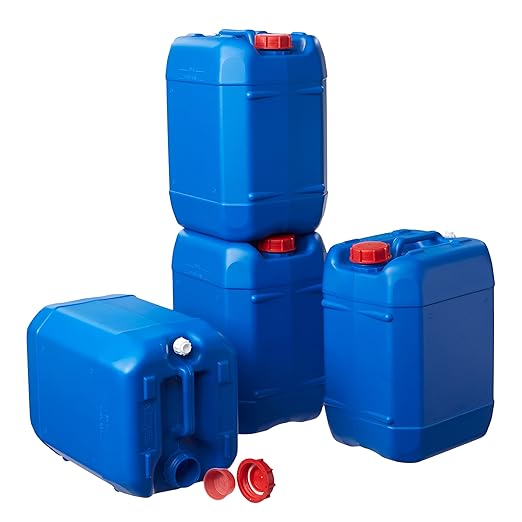 Hudson Exchange 5 Gallon (20 Liter) Handled Container with Cap HDPE Blue 4 Pack
