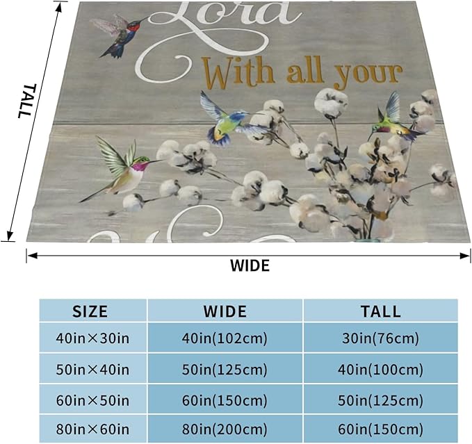 80X60 Proverbs 3 5 Hummingbird Scripture Lightweight Flannel Blanket - Soft and Breathable Polyester Suitable for Travel Camping and Home Decoration