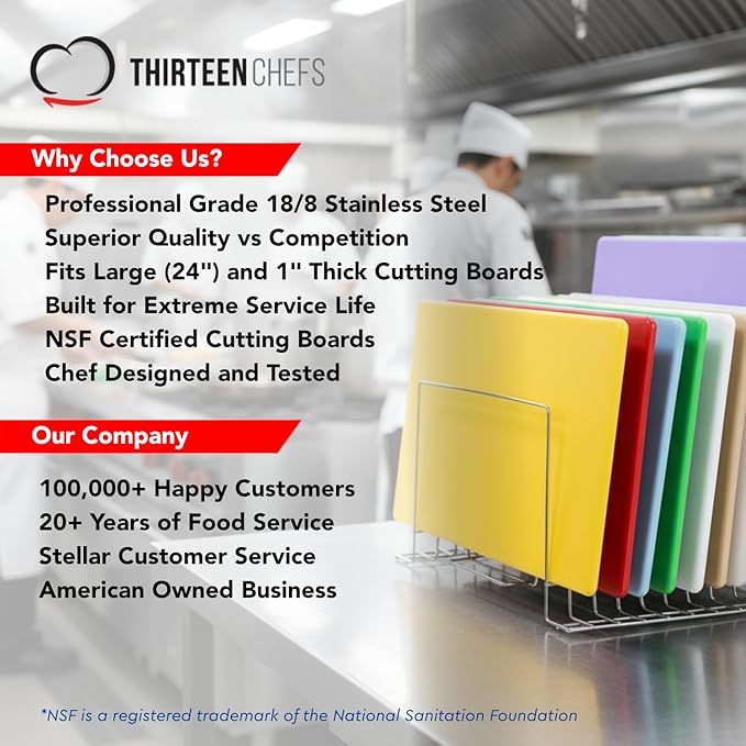 Thirteen Chefs Stainless Steel Cutting Board Rack - Ten 1 Slots fits Baking Sheets Pans and Lids - Commercial Grade Organizer and NSF Stamped for Restaurants and Kitchens