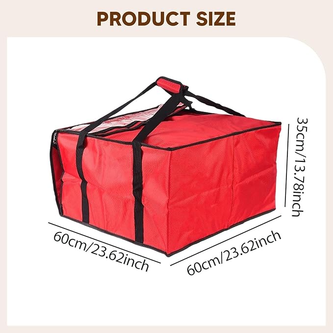 pistro Insulated Pizza Delivery Bag 60x60x35cm (24x24x14in) with Aluminum Foil Layer Reusable Oxford Cloth Picnic Carrier