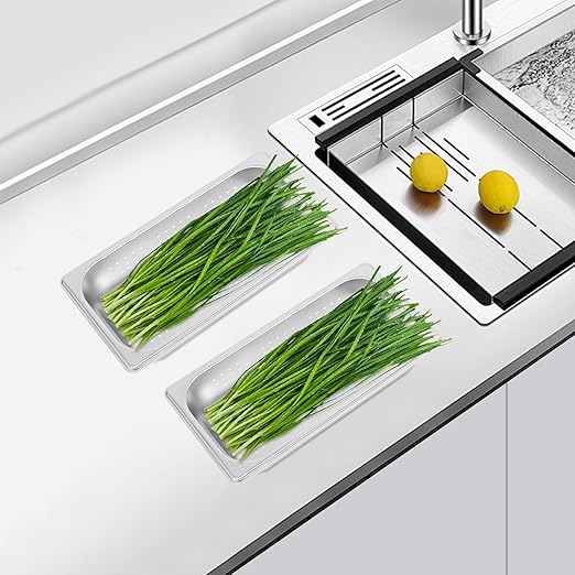 Hotel Pans 2-Pack 1/3 Size Stainless Steel Perforated Steam Table Pan--2 Deep Food Grade Anti-Jam Buffet Pan for Kitchen Drain &amp Steam Vegetable Dishwasher/Oven/Freezer Safe 12.75*6.89*2in