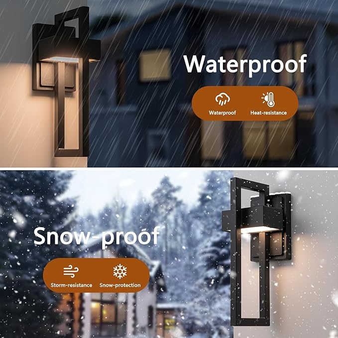 Outdoor Wall Lights Modern LED Exterior Lighting Fixtures 3000K 15W Outdoor Wall Sconce for Porch Matte Black Outside Wall Mount Lights for Front Door House Garage Indoor. (2 Pack)