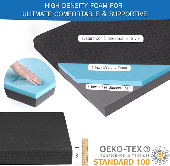Memory Foam Camping Mattress Pad 3 Inch Thick Portable Sleeping Pad with Waterproof Cover Portable Roll Up Cot Mattress Pad Floor Mat for Travel Truck Bed Tent 72 x 24x 3