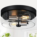 Flush Mount Ceiling Light Fixtures 2-Light Black and Silver Ceiling Mount for Farmhouse with Seeded Glass Lampshade Industrial Flush Mount Light Fixture for Hallway Kitchen Entryway and Foyer