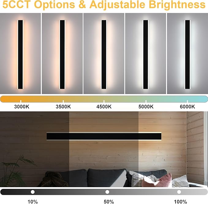 Yaohong 48 inch Outdoor Long Wall Lights for House 2 Pack LED Dimmable Black Exterior Wall Sconce IP65 Waterproof Outdoor Porch Lights Wall Mount for Living Room Patio Corridor Courtyard