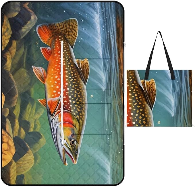Brook Trout Fly Fishing_79629943 Print Zipper Style Picnic Mat Waterproof &amp Heat-Insulating Foldable Into A Shopping Bag