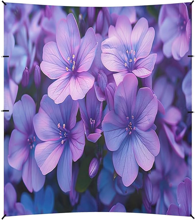 Purple Flowers Beach Tent Sun Shelter 9.2' x 10.5' Beach Canopy with 4 Sandbags 4 Stability Poles Sand Shovels - Tent Canopy for Beach Camping Fishing Picnics