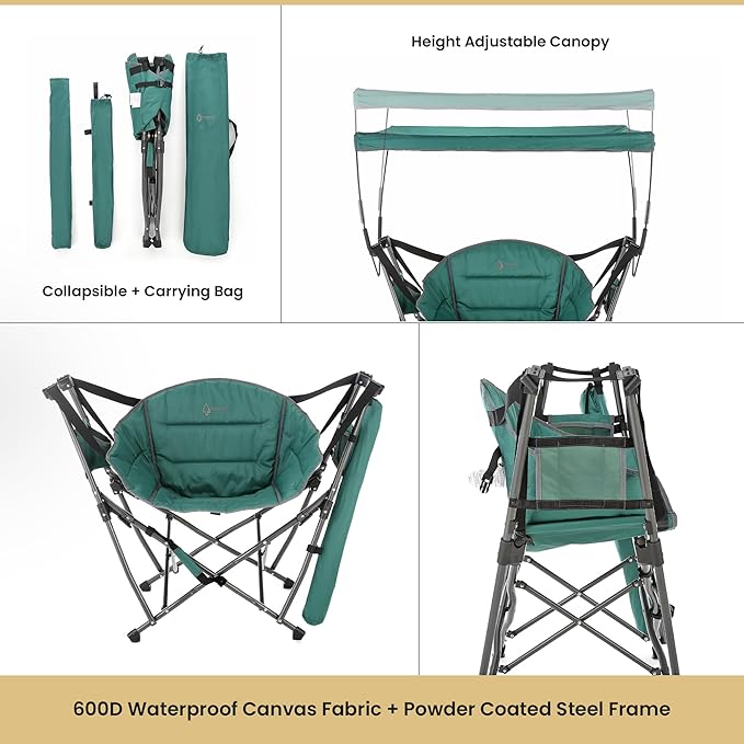 ARROWHEAD OUTDOOR Portable Folding Swinging Hammock Camping Chair Removable Canopy Perfect for Stargazing Cup Holder Storage Pouch Carrying Bag Included Supports up to 300lbs USA-Based Support