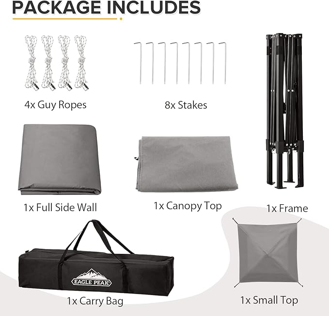 EAGLE PEAK Flex Ultra Compact 4x4 Pop-up Canopy Tent with Vented Top Sun Shelter Fast Set Up Changing Room Portable Privacy Canopy for Camping Photoshoots and More (Gray)