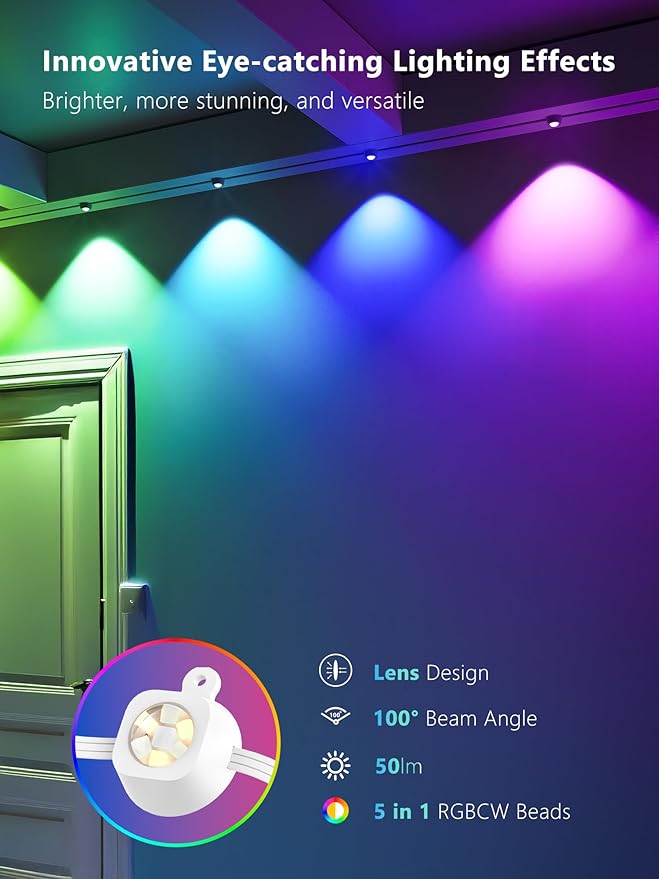BrizLabs Signature Permanent Outdoor Lights 100ft 60 LED RGBCW Smart Christmas House Lights 200+ Custom Scene-Color Effect Waterproof Eave Light for Xmas Halloween Alexa Google Assistant Enabled