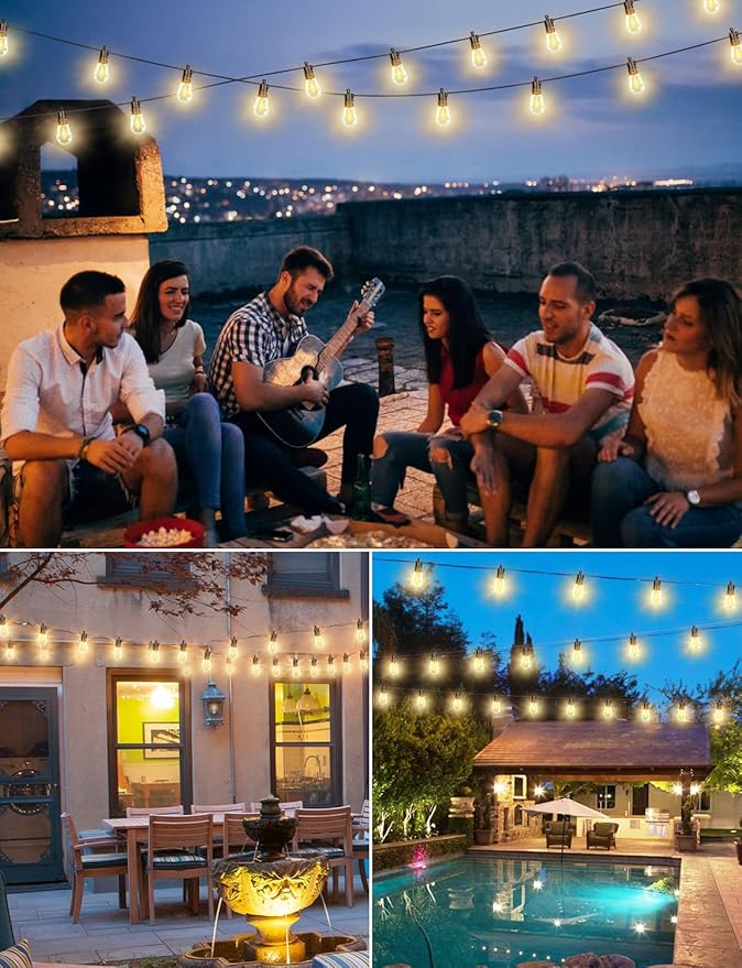Brightever 150FT Outdoor String Lights Patio Lights with 45+2 S14 Shatterproof E12 Base LED Bulbs Outside Hanging Decorative Lights Waterproof for Porch Balcony Backyard Bistro 2700K Dimmable