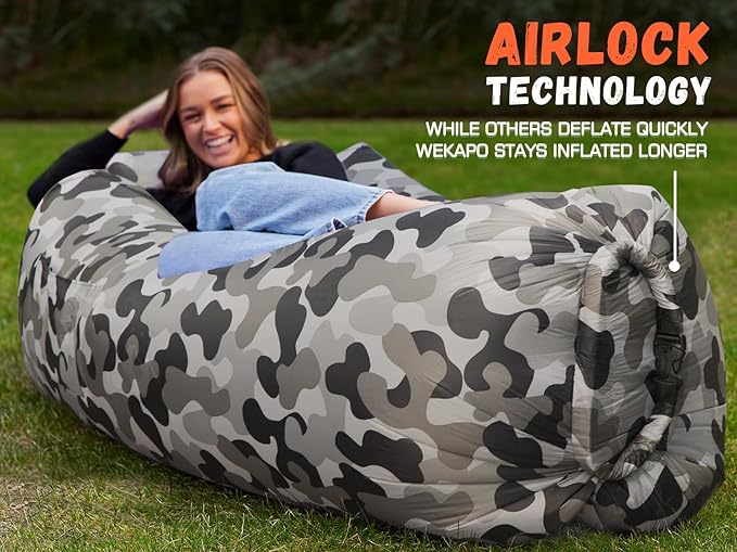 WEKAPO Inflatable Couch Air Lounger Chair - Camping &amp Beach Accessories Portable Blow up Sofa for Hiking Lawn Indoor/Outdoor Movies &amp Music Festivals. Lightweight and Easy to Set Up Air Ham