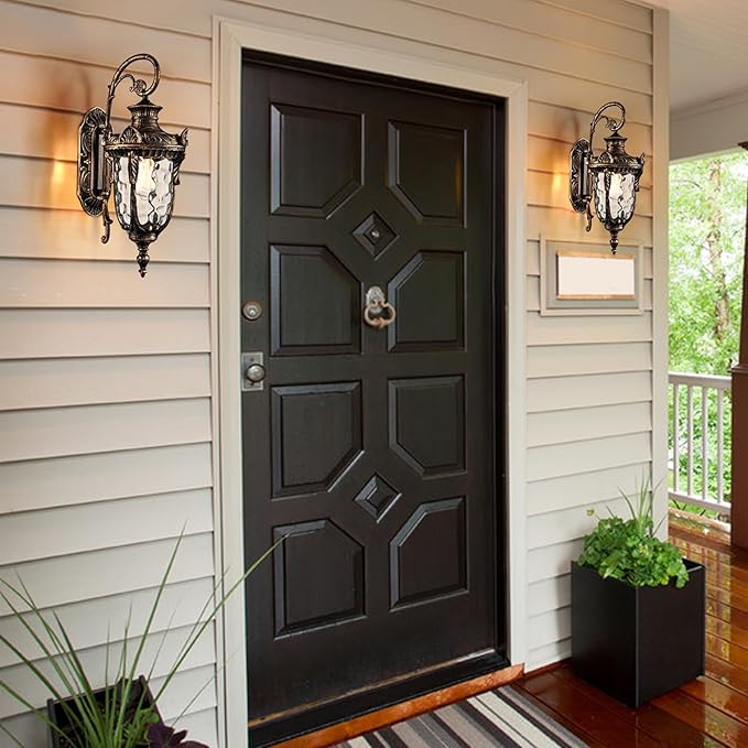 SAMTEEN Outdoor Wall Light Fixtures Bronze 20.1 Exterior Wall Lantern Sconce with Hammered Glass Shade Waterproof Porch Lights Wall Mount Outside Lights for Patio Front Door Garage House
