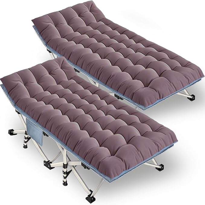 Extra Large 2 Pack Camping Cots 79 L x 32 W x 18 H with Comfortable Mattress XXL Sleeping Cots for 2 Adults Ideal for Hiking Camping Indoor &amp Outdoor Use Includes Carry Bag