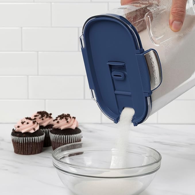 ProKeeper+ Airtight Food Storage Container Set – Clear Plastic Flour and Sugar Canister Set with Magnetic Accessories for Kitchen Organization (Navy 9-Piece)