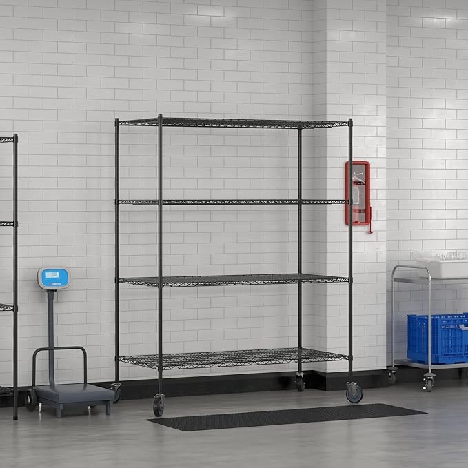 Commercial NSF Listed Black Epoxy Mobile Wire Shelving Kit 30 x 60 x 80 with 4 Shelves Perfect for Warehouse Walk-in Refrigerator Freezer Grocery Store Restaurant Dishroom