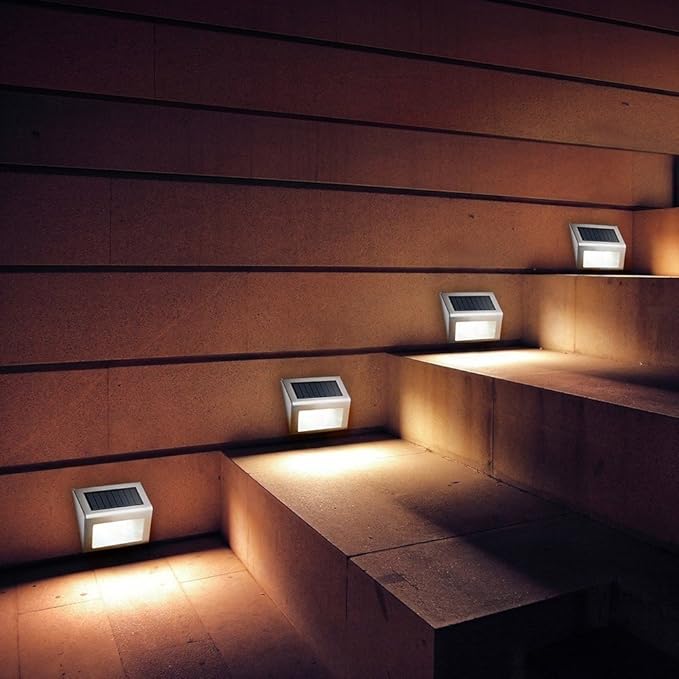 Solar Lights Outdoor Waterproof Deck Light Solar Stair Lights Outside LED Step Lighting Stainless Steel for Paths Patio Garden Yard Pack of 6
