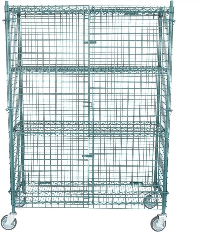 Chrome Mobile Security Wire Cage Kit – Heavy Duty NSF Utility Storage Unit with Lockable Doors &amp Wheels – Commercial Grade Metal Storage Multiple Sizes (Green 24 x 36 x 70)