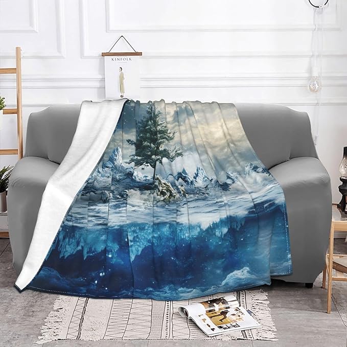 Ice and Snow Soft Fleece Blanket 60 * 50 inch Soft Sofa Blanket Suitable for Sofa Camping Travel Night Cover Blanket