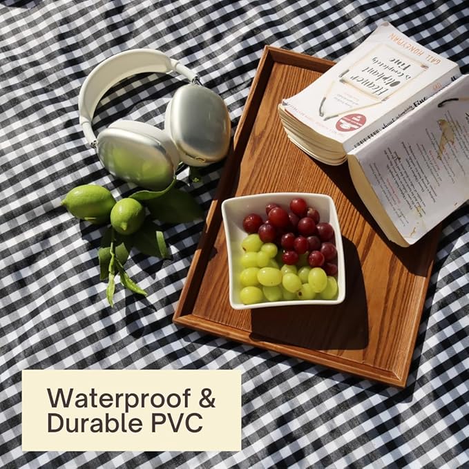 Cute Gingham Picnic Blanket Waterproof Foldable in Large 80x60in and Extra Large 80x80in Portable Compact Beach Blanket Oversized XL Outdoor Mat