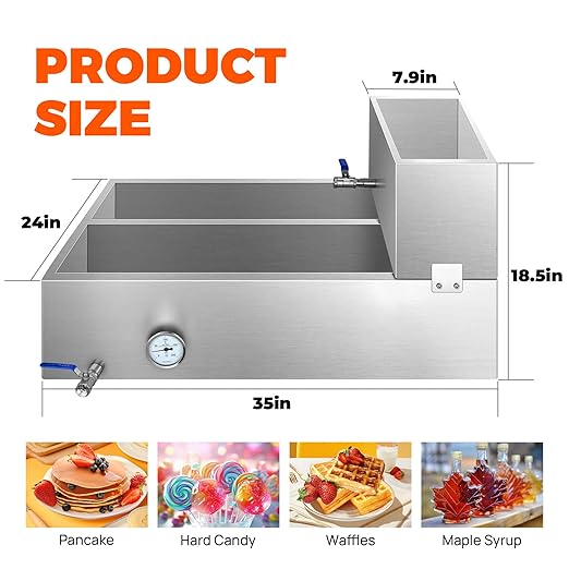 35x24x18.5 Inch Maple Syrup Evaporator Pan304 Stainless Steel Maple Syrup PanEvaporator Pan for Boiling Maple Syrup with 2 ValvesThermometer Divided Pan