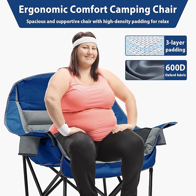 Oversized Camping Chair Portable Folding Camping Chairs with Side Pocket Cup Holder and Carry Bag Heavy Duty Outdoor Camping Chairs for Adults Fishing Sports Trip up to 400lbs Style 6