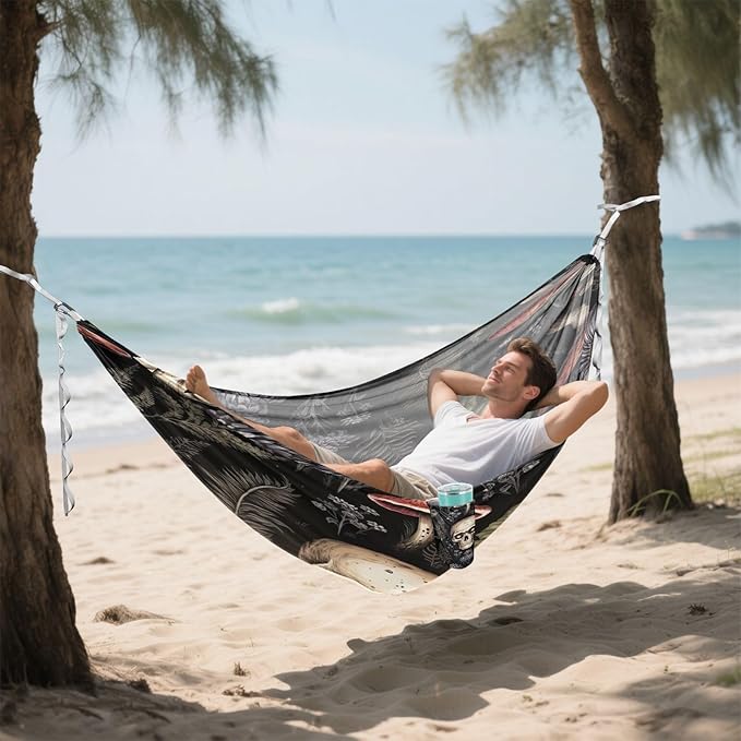 Skull and Mushroom Camping Hammock 330 lbs with 2 Tree Straps Carry Bag Single Portable Hammock for Outdoor/Indoor Hiking Beach Backpacking Travel