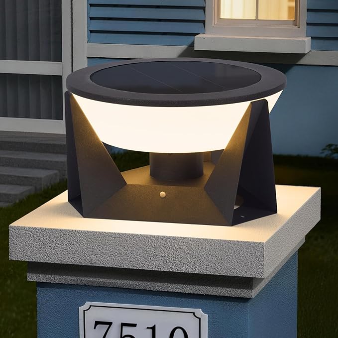 Solar Post Lights Outdoor 15 Solar Lamp Post Light IP54 Waterproof Pillar Lights Outdoor 3000K LED Modern Pillar Light Dusk to Dawn Column Lighting for Columns Patio Garden Entrance