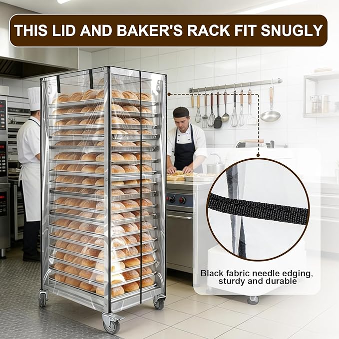 Speed Bun Pan Sheet Rack Cover with ZipperFit 20 Tier Commercial Bread Rack Cover for Bakery Racks23x28x61 Clear PVC Waterproof &amp Dust proof Cover with Breathable Mesh Vent