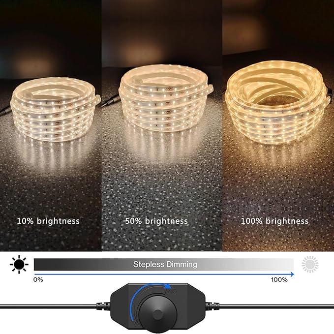 33FT 2-Pack 12V LED Rope Lights Outdoor - 1200 LEDs Warm White Dimmable Thick Flat Rope Lighting Waterproof for StreetCeilingBackyardsCommercial Use Indoor Outdoor Tape Lights