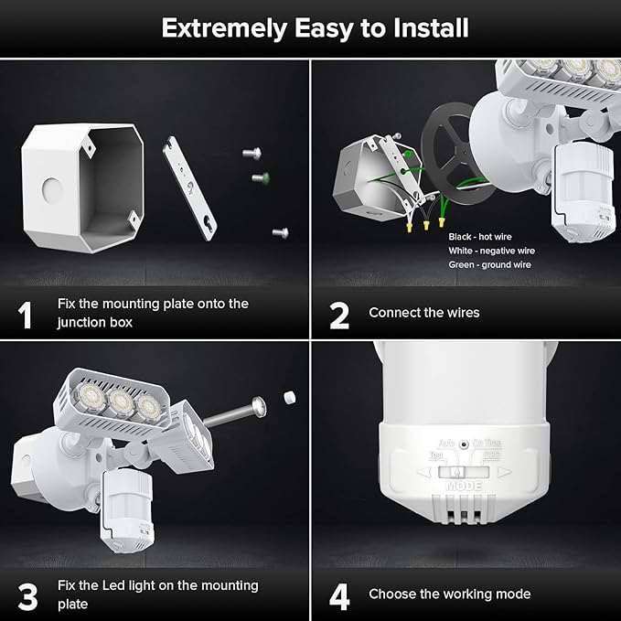 SANSI 38W 5000LM Motion Sensor Outdoor Lights Flood Lights Outdoor Detector with 4 Mode Adjustable 500W Equiv 5000K Dusk to Dawn IP65 Waterproof Motion Sensor Light for Garage Yard Porch (White)