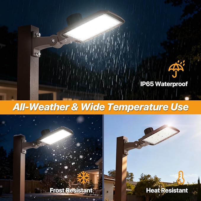 200W LED Parking Lot Light with Replaceable External Driver 30000LM Flood Light 5000K T3 Lens Dusk to Dawn Photocell AC100-277V IP65 Waterproof Outdoor Commercial Area Lighting