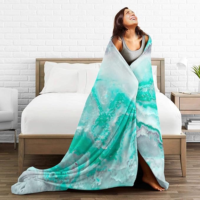 60X50 Aqua White Gemstone Agate Mineral Quartz Lightweight Flannel Blanket - Soft and Breathable Polyester Suitable for Travel Camping and Home Decoration