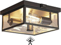 Outdoor Ceiling Light with Motion Sensor Flush Mount Porch Light Exterior Light Fixture with Clear Glass Dusk to Dawn 2-Light Fixture for PatioPorch (10.5 in)
