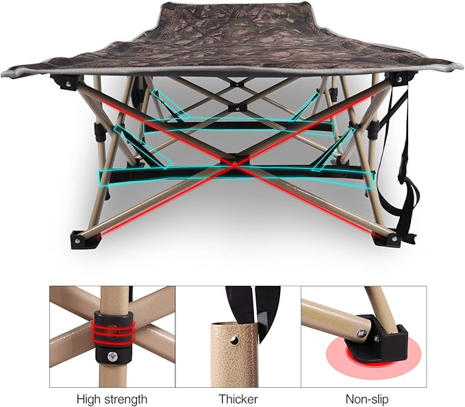 REDCAMP Folding Hunting Cots for Adults 500lbs XL Sleeping Cots for Hunting Extra Wide Portable for Camping Outdoor Travel Indoor Home Camo