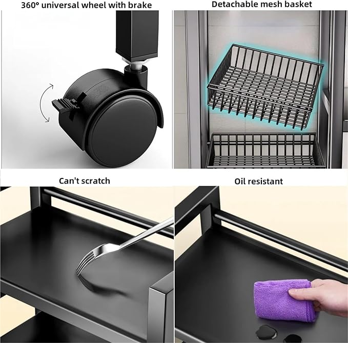4-Tier Black Metal Removable Storage Rack Multi-Functional Organizer For Fruits &amp Vegetables In Kitchen Cabinets