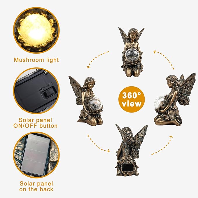 Garden Statues Outdoor Flower Fairy DecorSolar Powered Outdoor Resin Statues-Patio Lawn Yard Porch Funny Fairies Ornaments Figurines for Outside Garden Gifts8.31 Inches Tall