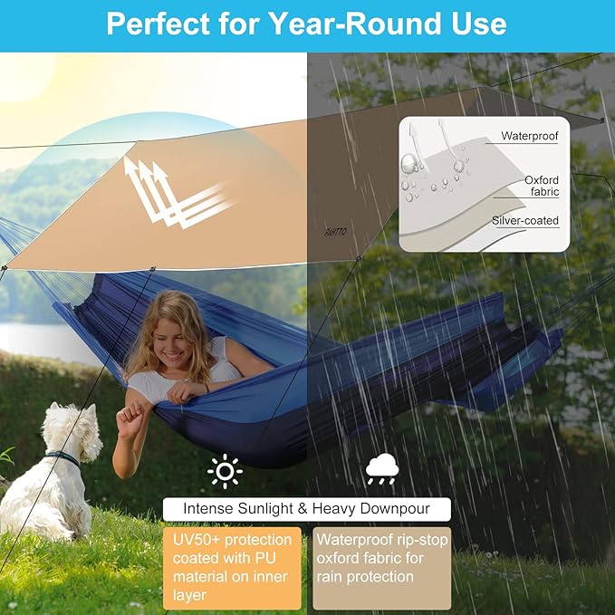 Hammock Rain Fly 12x10FT Camping Tarp with Poles Waterproof and Ultralight Survival Tent Tarp for Outdoors Camping Hiking Picnic Backpacking