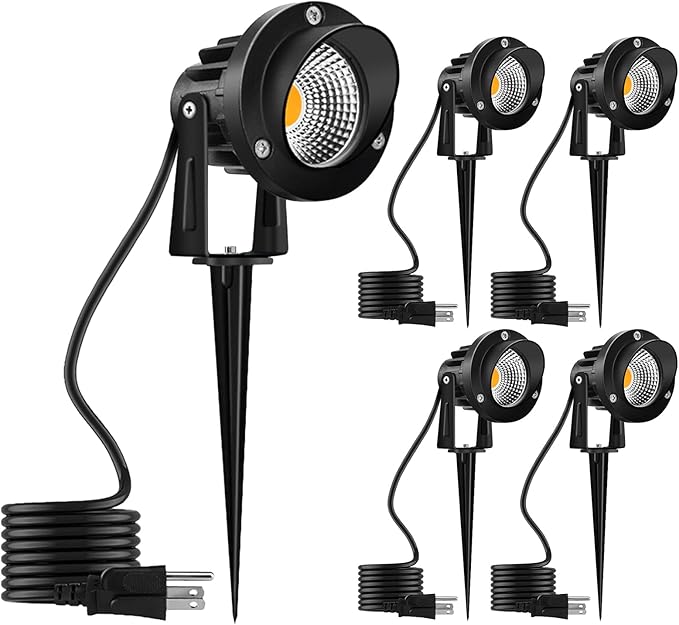 Romwish 120V LED Landscape Spotlights 10W Outdoor Spotlights for Yard 3000K Warm White 120V AC Spot Light with Ground Spike Waterproof Landscape Lighting for House Garden Lawn Decorative - 4 Pack