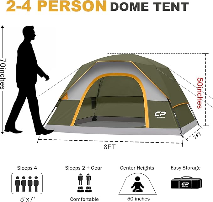 Tents for Camping 4 Person Tent Waterproof Windproof Double Layer Camping Tent Easy Setup Dome Tent with Large Mesh Windows &amp Wider Door for Outdoor Camping &amp Hiking