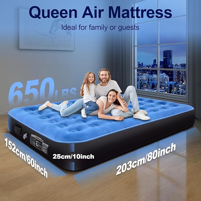 Air Mattress Full with Built in Pump10’’ Blow up Mattress for Adults 650 LBS Portable Air BedCamping Inflatable Mattress for Guest Camping Home &amp Travel Carry Bag Included