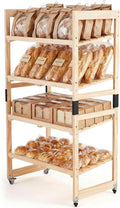 55 x 30 x 18 4 Tier Wood Bakery Bread Rack with Angled Shelves Bread Fruit Vegetable Display Shelf Stand for Shop Pantry Office Grocery Supermarket Kitchen Organizer