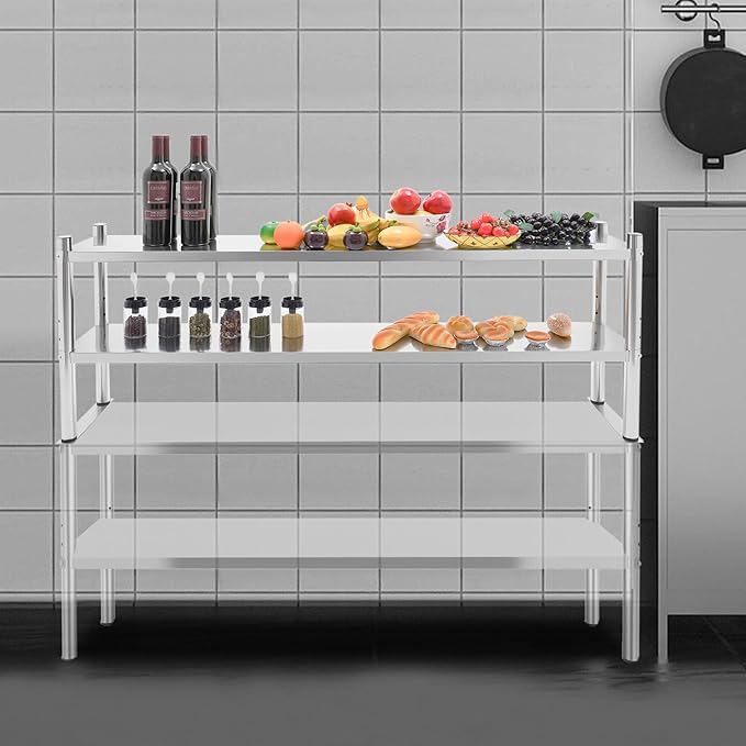 2 Tier Stainless Steel ShelvingHeavy Duty 88LBS Capacity Per Layer Adjustable Shelf StorageCommercial Storage Rack for Warehouse Garage Supermarket