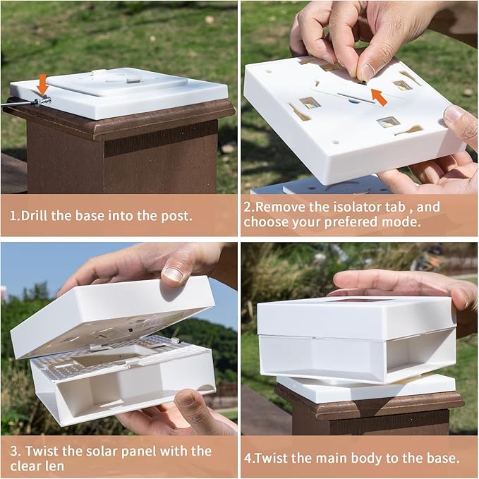 Solar Post Cap Lights50 Lumem Brightness2 Modes Warm White/Bright White Outdoor Fence Post Cap Light Garden Decor Lithium Battery Powered Lighting Fits for 4x4 5x5 Wooden Posts 4x4 5x5 Vinyl Posts