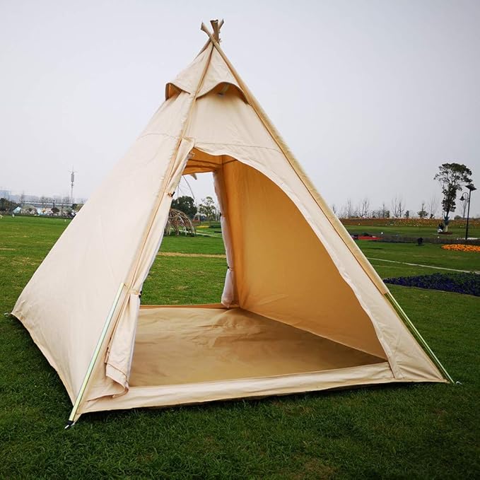 Free Space Outdoor 100% Cotton Canvas Waterproof Pyramid-Shaped Camping Tent (Beige 2.15meters)