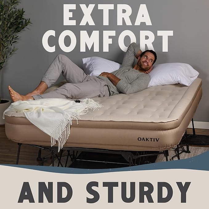 Queen Air Mattress with Frame Self Inflating/Deflating Blow Up Bed for Adults - PeakRest Camping Cot with Mattress - Portable Queen Size with Travel Rolling Case on Wheels